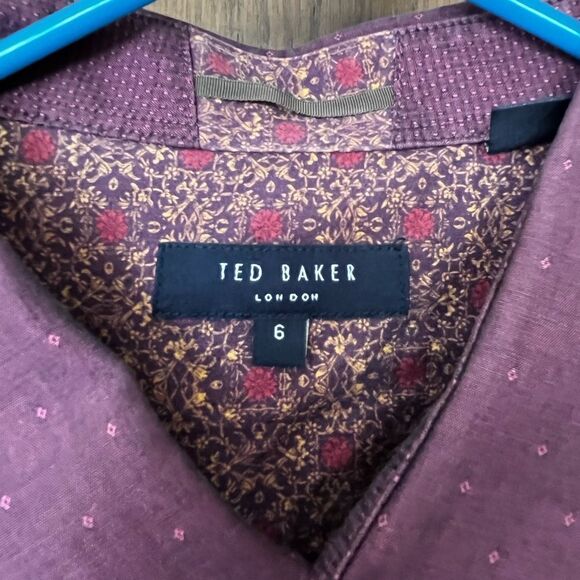 Ted Baker London Dark Red Men Cotton Dress Shirt Front Buttons Long Sleeve - Picture 4 of 8